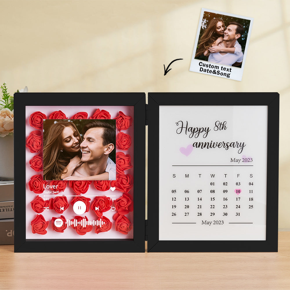 Personalized Photo Rose Flower Foldable Frame Custom Music Code Anniversary Gift for Couple