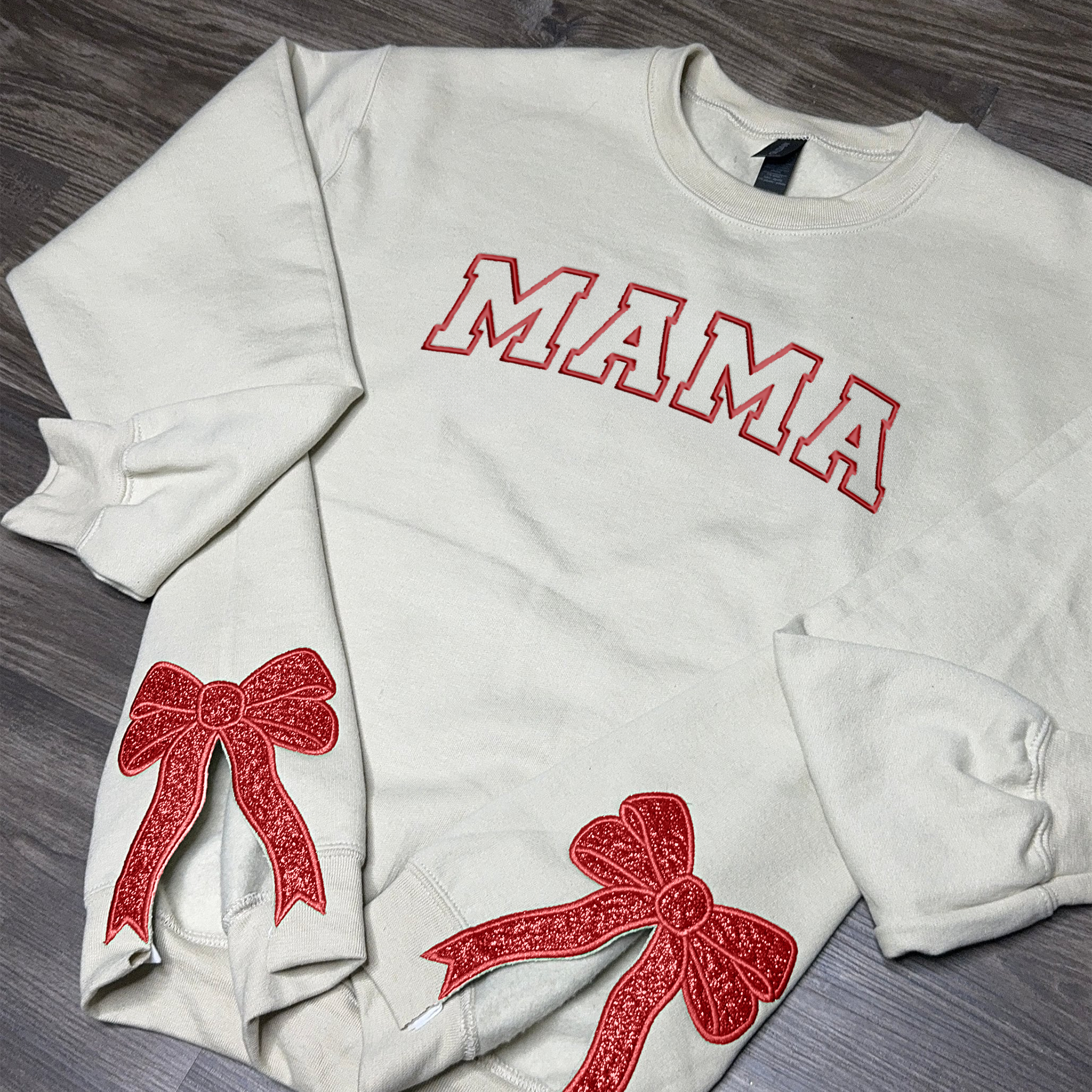 Custom Merry Embroidered,Two Side Bows Cut-Out Sweatshirt,Side Bow Applique Sweatshirt, Glitter Christmas Sweatshirt