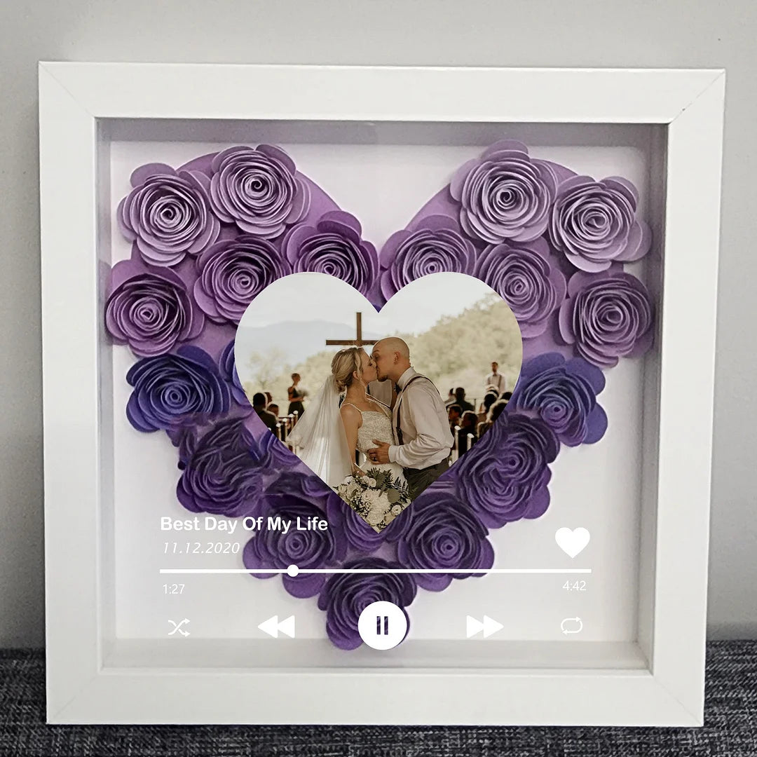 Personalized Roses Flower Shadow Box With Couple Photo For Wedding Anniversary Valentine's Day