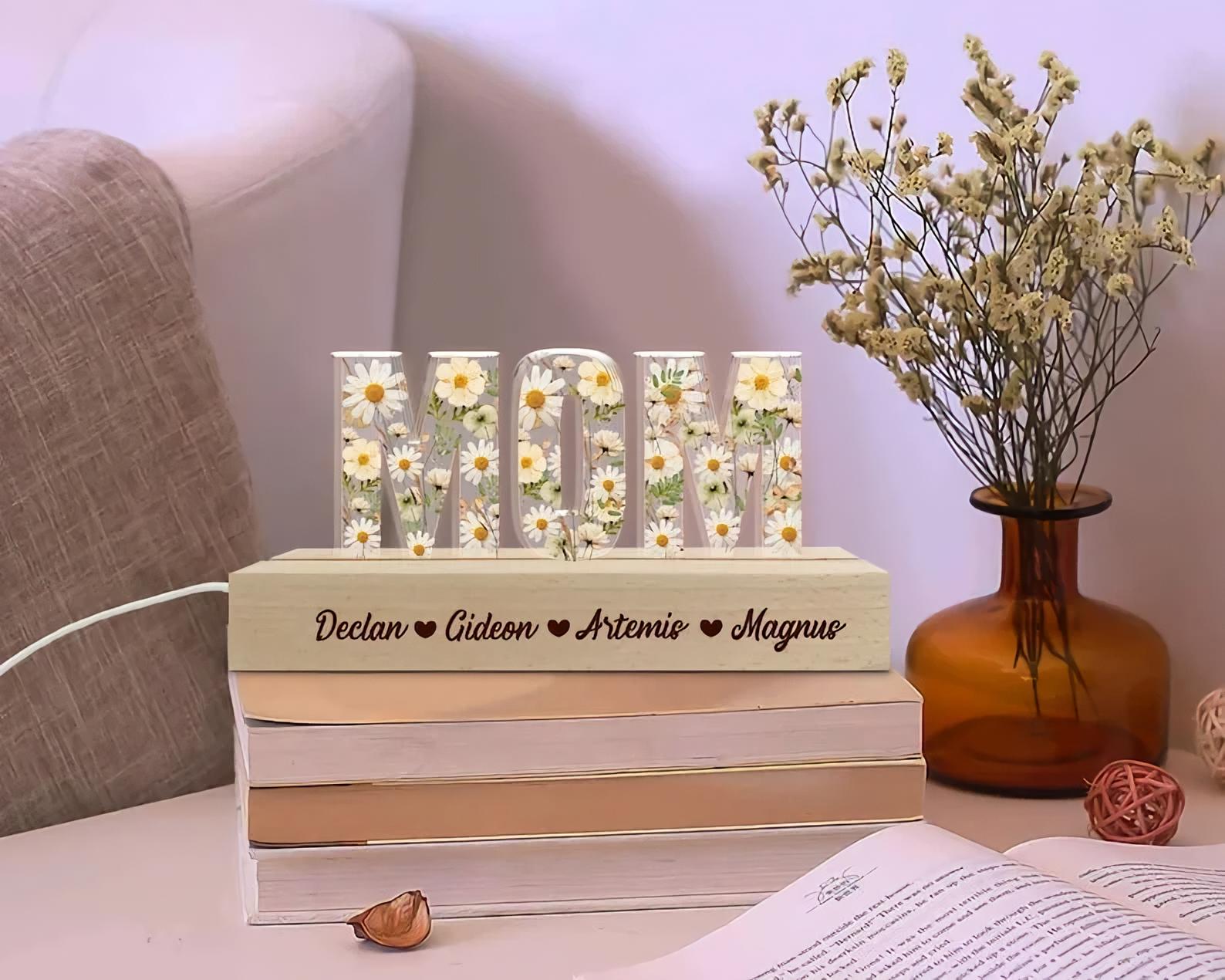 Custom Mothers Day Birth Flower Night Light, 3D Led Light Mom Floral, New Mom Gift