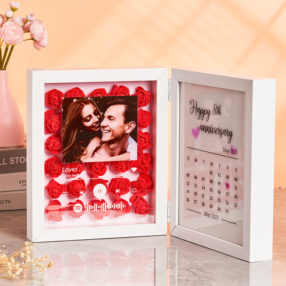 Personalized Photo Rose Flower Foldable Frame Custom Music Code Anniversary Gift for Couple