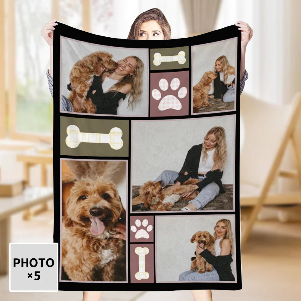 Personalized 5 Photos Fleece Blankets Pet Lover