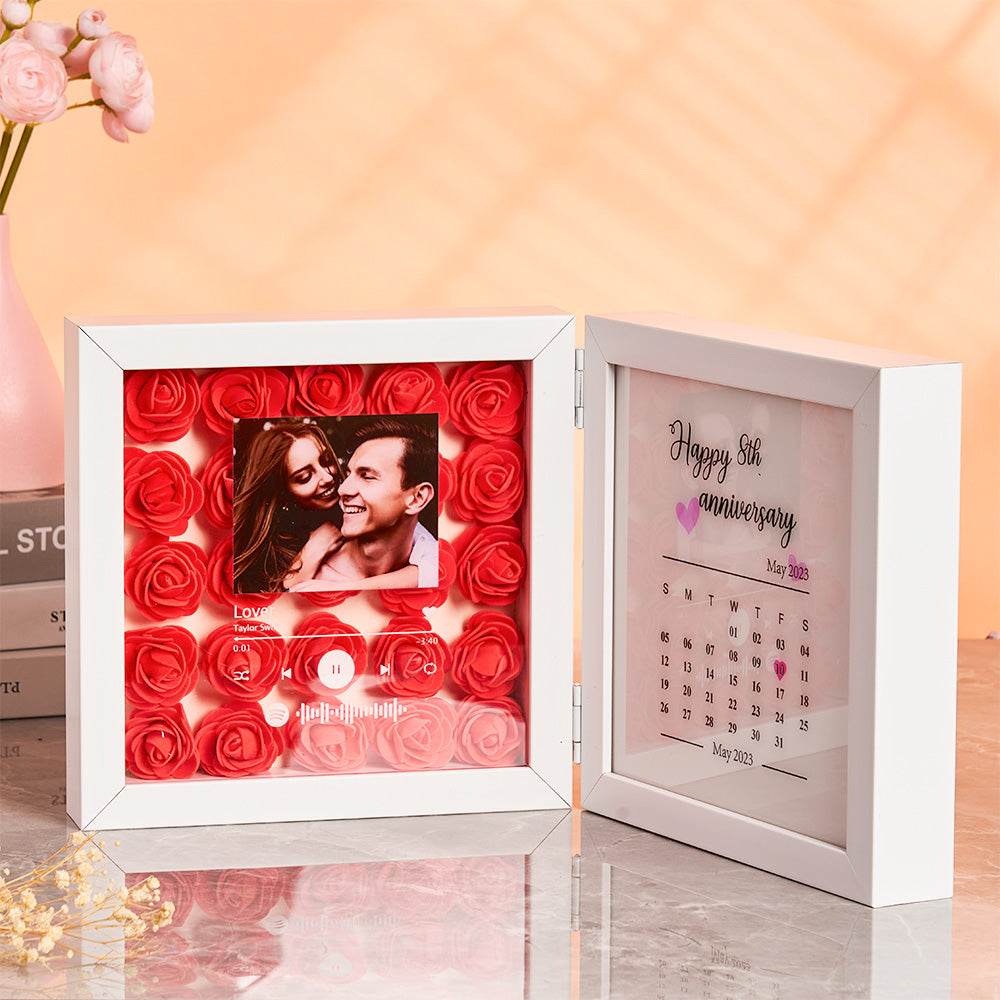 Personalized Photo Rose Flower Foldable Frame Custom Music Code Anniversary Gift for Couple