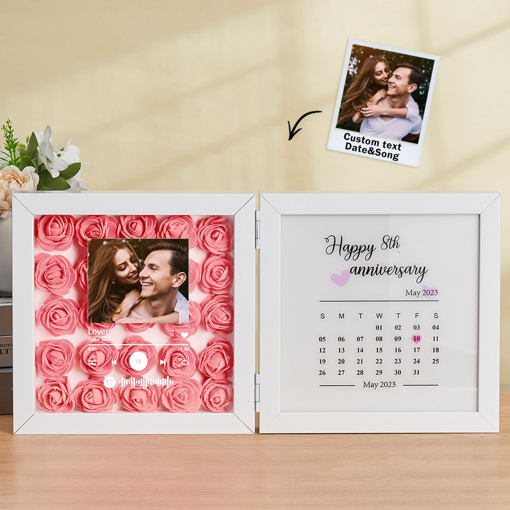 Personalized Photo Rose Flower Foldable Frame Custom Music Code Anniversary Gift for Couple