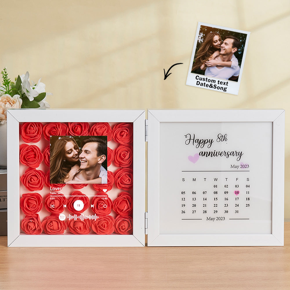 Personalized Photo Rose Flower Foldable Frame Custom Music Code Anniversary Gift for Couple