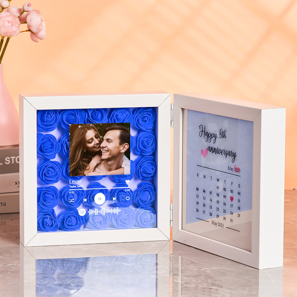 Personalized Photo Rose Flower Foldable Frame Custom Music Code Anniversary Gift for Couple