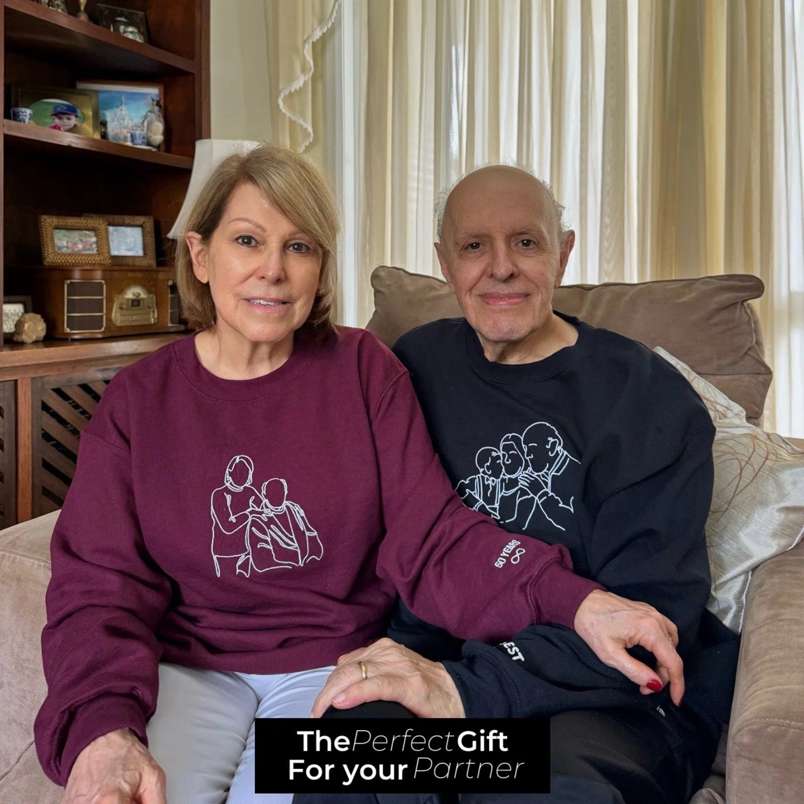 Custom Embroidered Hoodies for Couples - Matching Outline Portrait from Photo