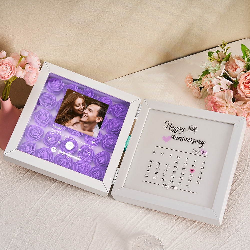 Personalized Photo Rose Flower Foldable Frame Custom Music Code Anniversary Gift for Couple