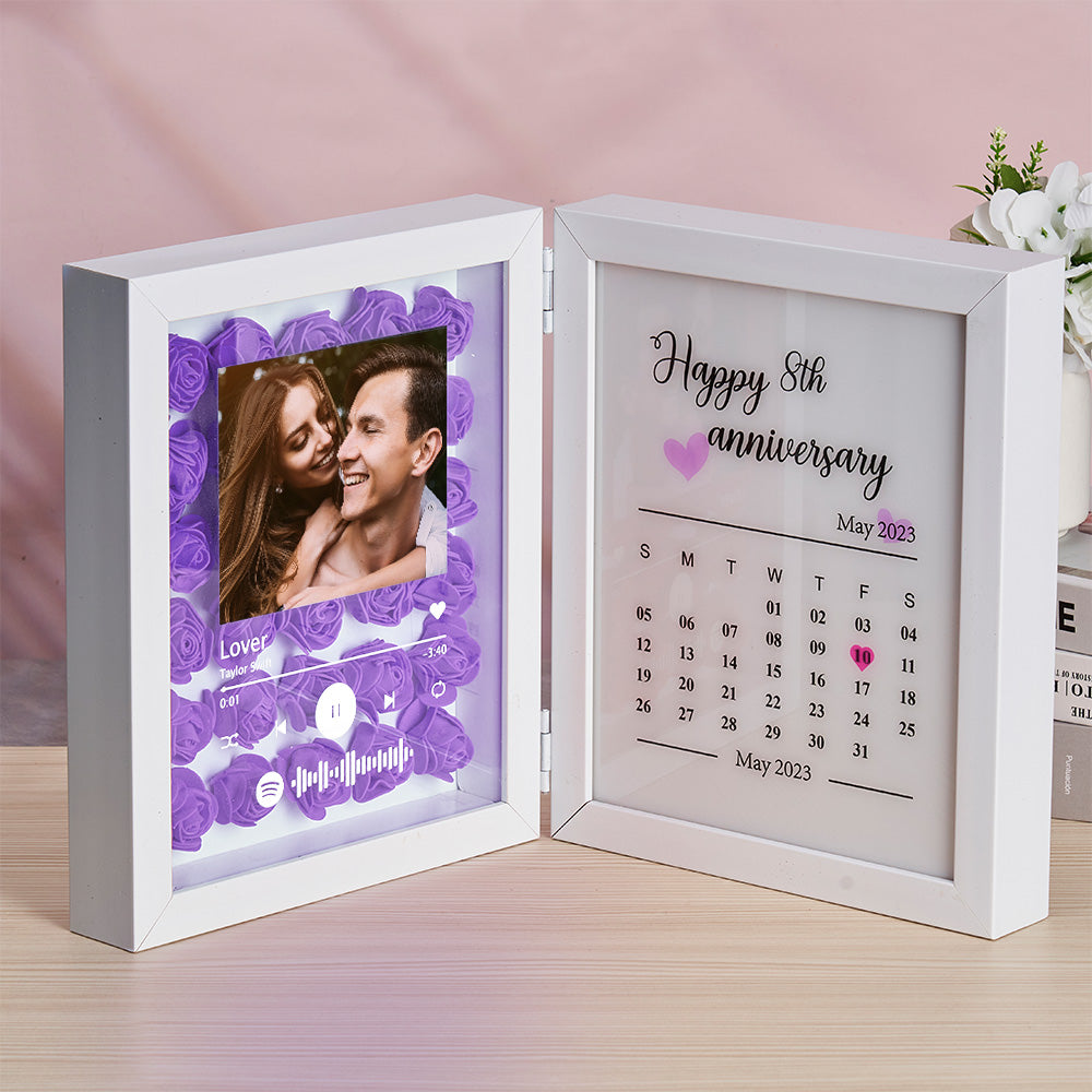 Personalized Photo Rose Flower Foldable Frame Custom Music Code Anniversary Gift for Couple