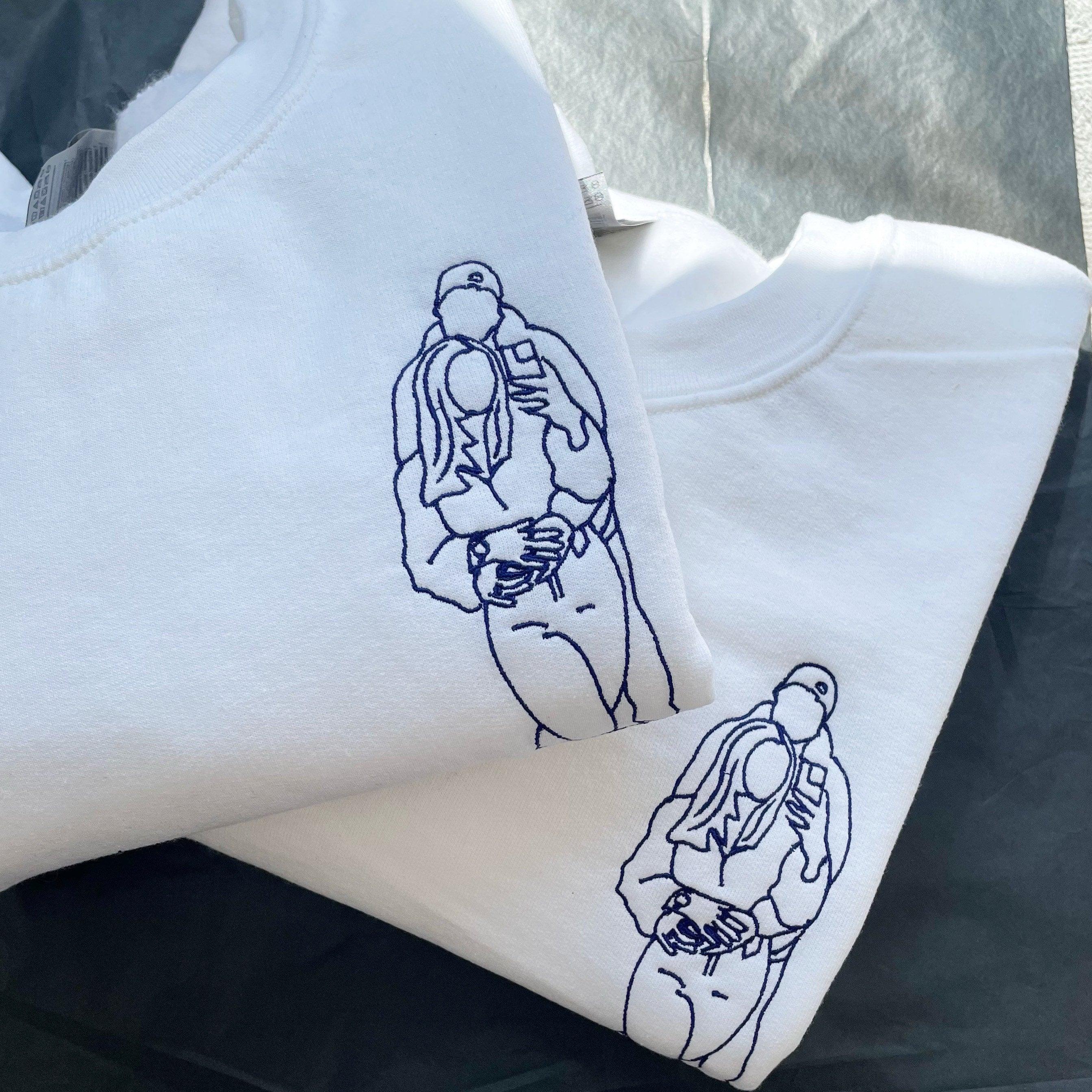 Custom Embroidered Hoodies for Couples - Matching Outline Portrait from Photo