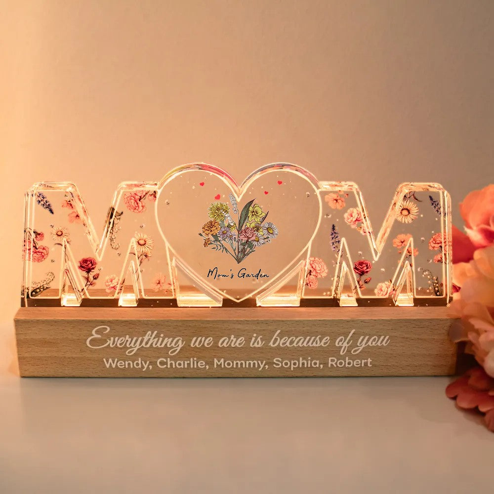 Customized Flower Print LED Night Light, Birthday Flowers, Gift For Mom