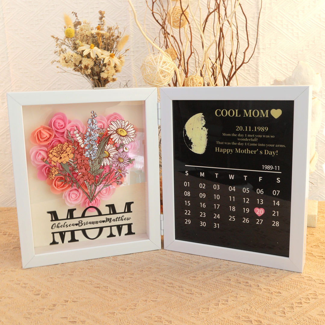 Personalized Birth Flower With REAL MOON PHASE Anniversary Calendar Box (Customized free)