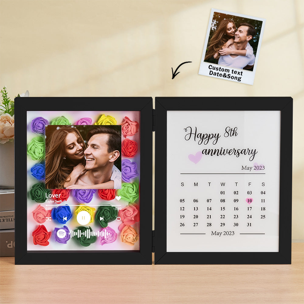 Personalized Photo Rose Flower Foldable Frame Custom Music Code Anniversary Gift for Couple