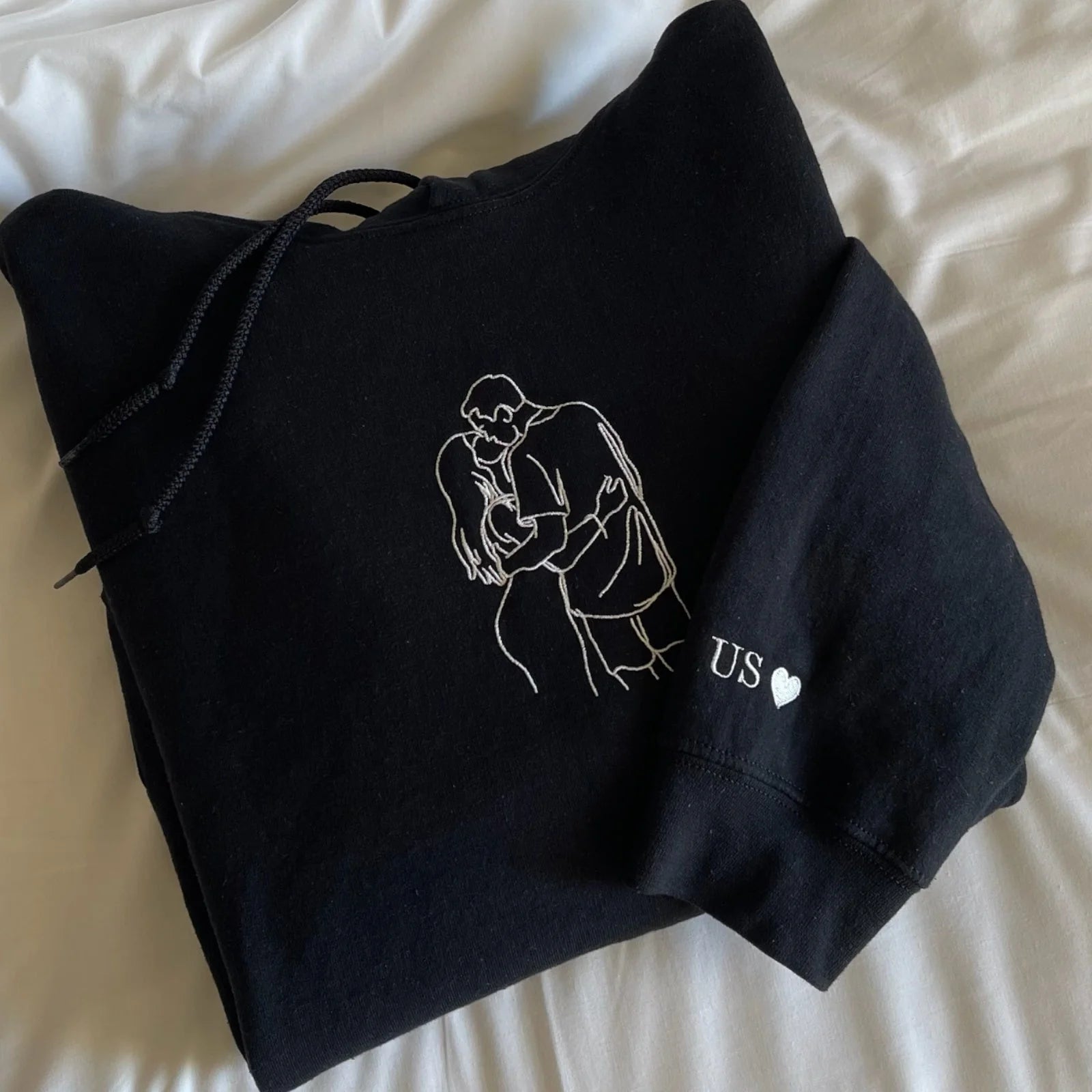 Custom Embroidered Hoodies for Couples - Matching Outline Portrait from Photo