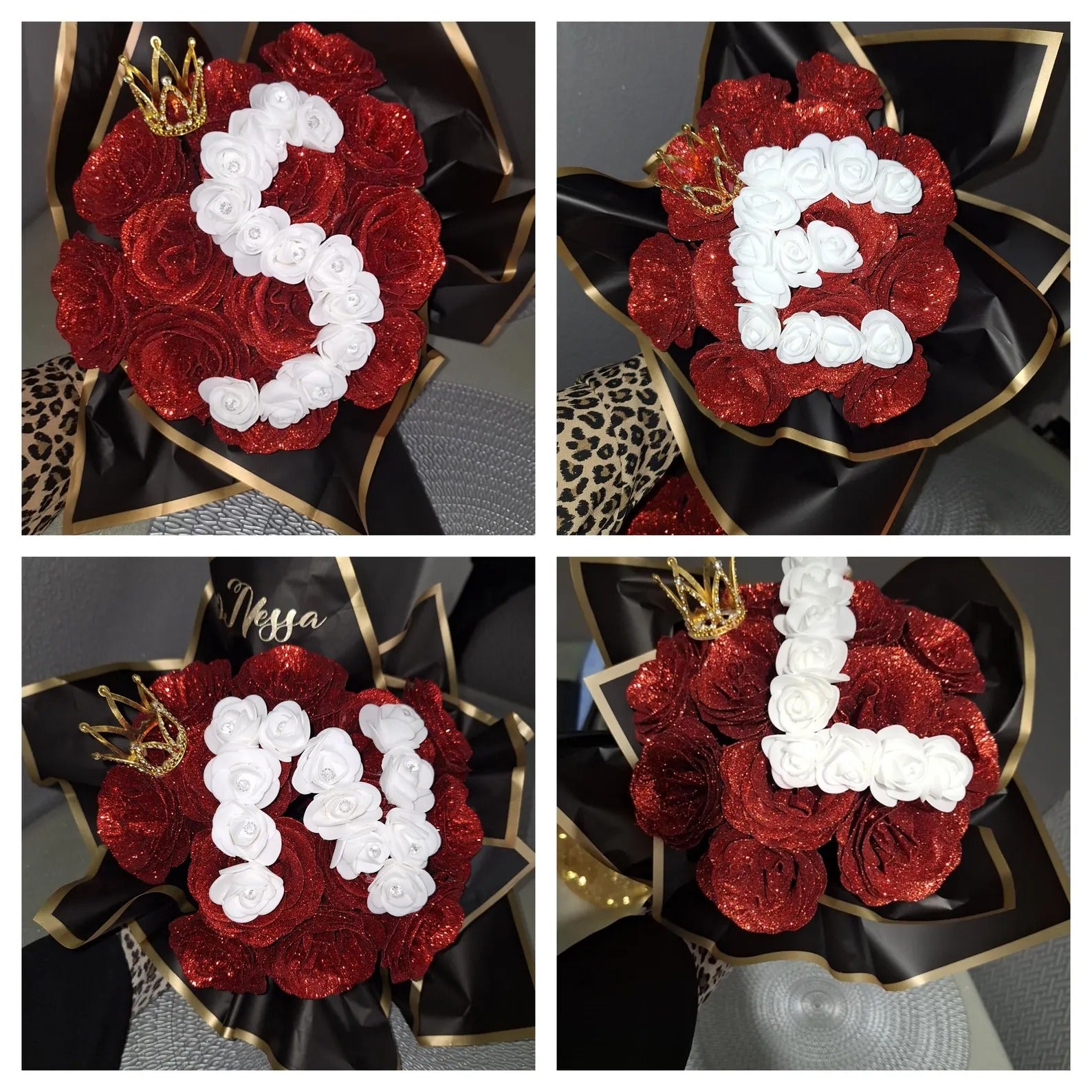 💕Glitter Rose Bouquet💕Personalized Glittery initial Eternal Rose Bouquet