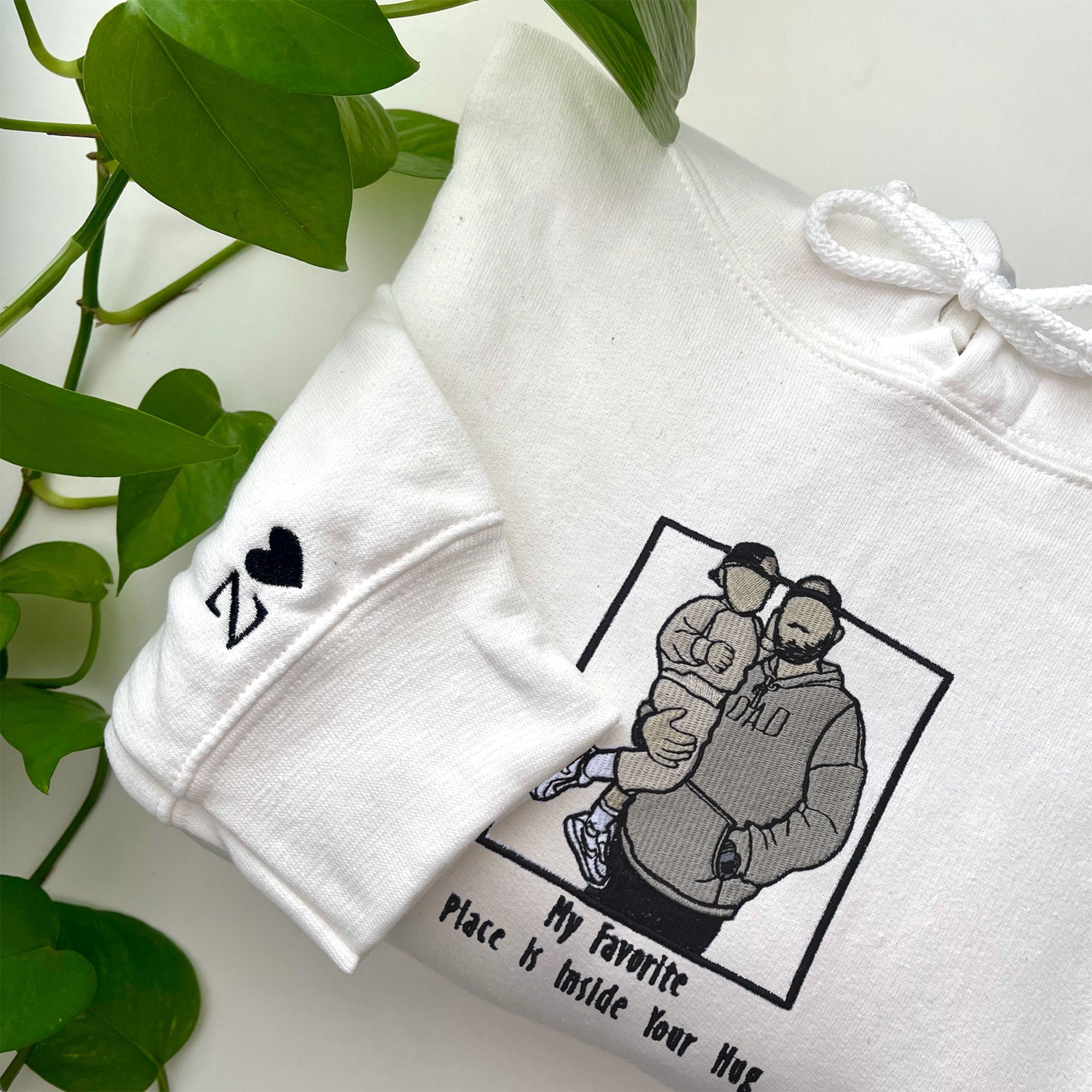 Custom Embroidered Father Portrait Sweatshirt | Personalized Photo Hoodie | Unique Embroidered Hoodie Gift