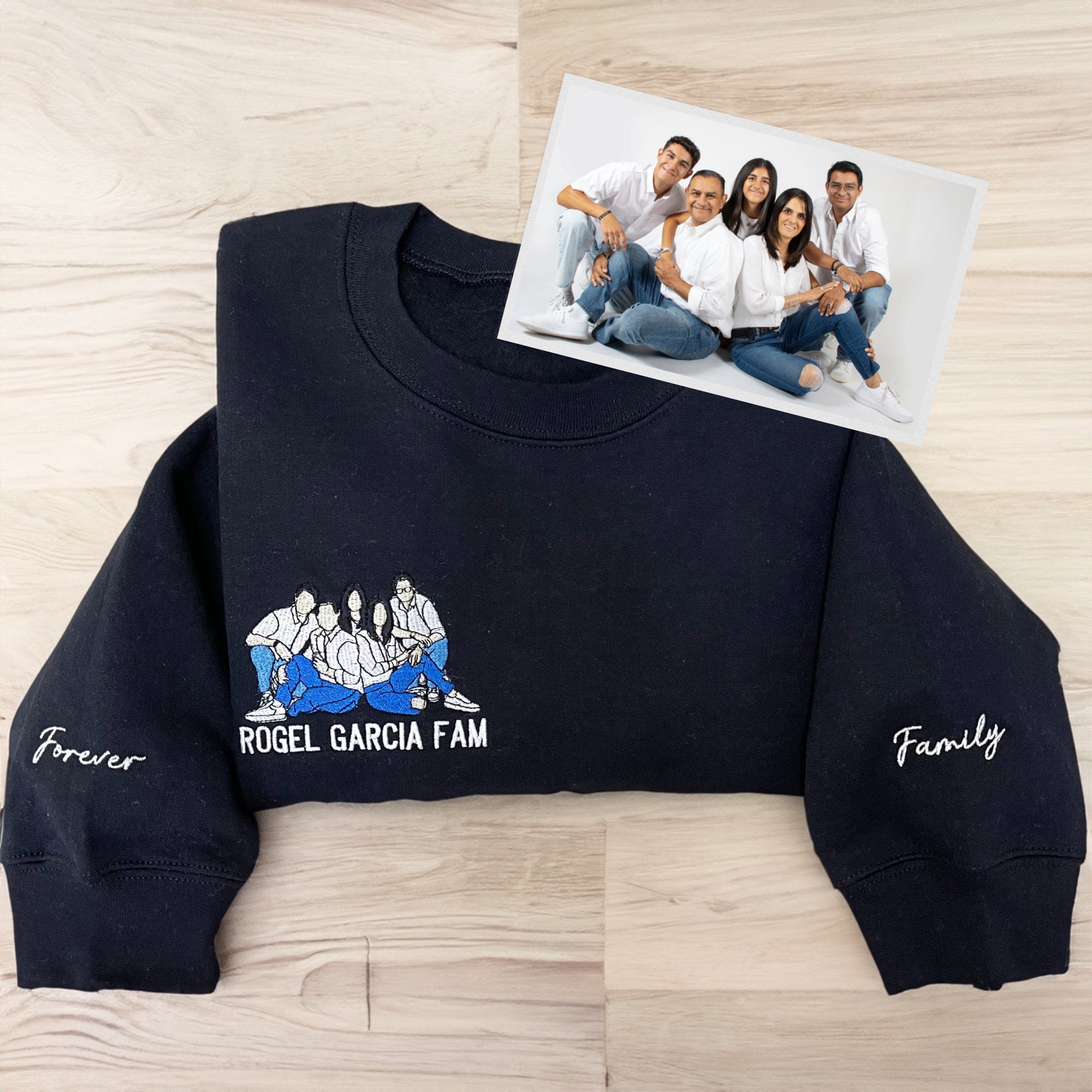 Custom Embroidered Father Portrait Sweatshirt | Personalized Photo Hoodie | Unique Embroidered Hoodie Gift