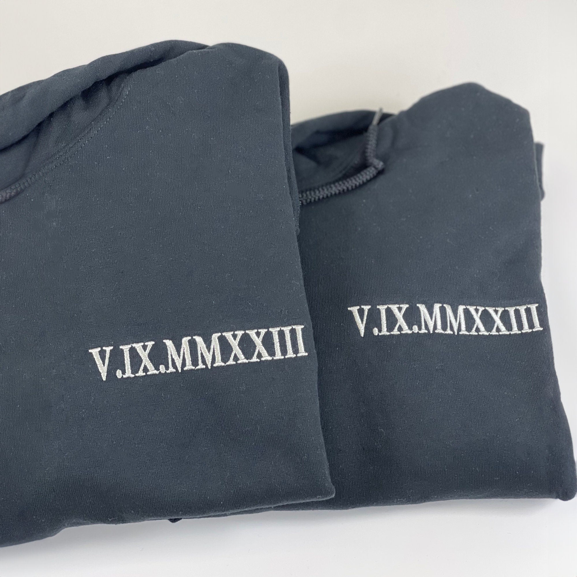 Custom Embroidered Anniversary Sweatshirt Hoodie, Roman Numeral Date Couple Hoodie