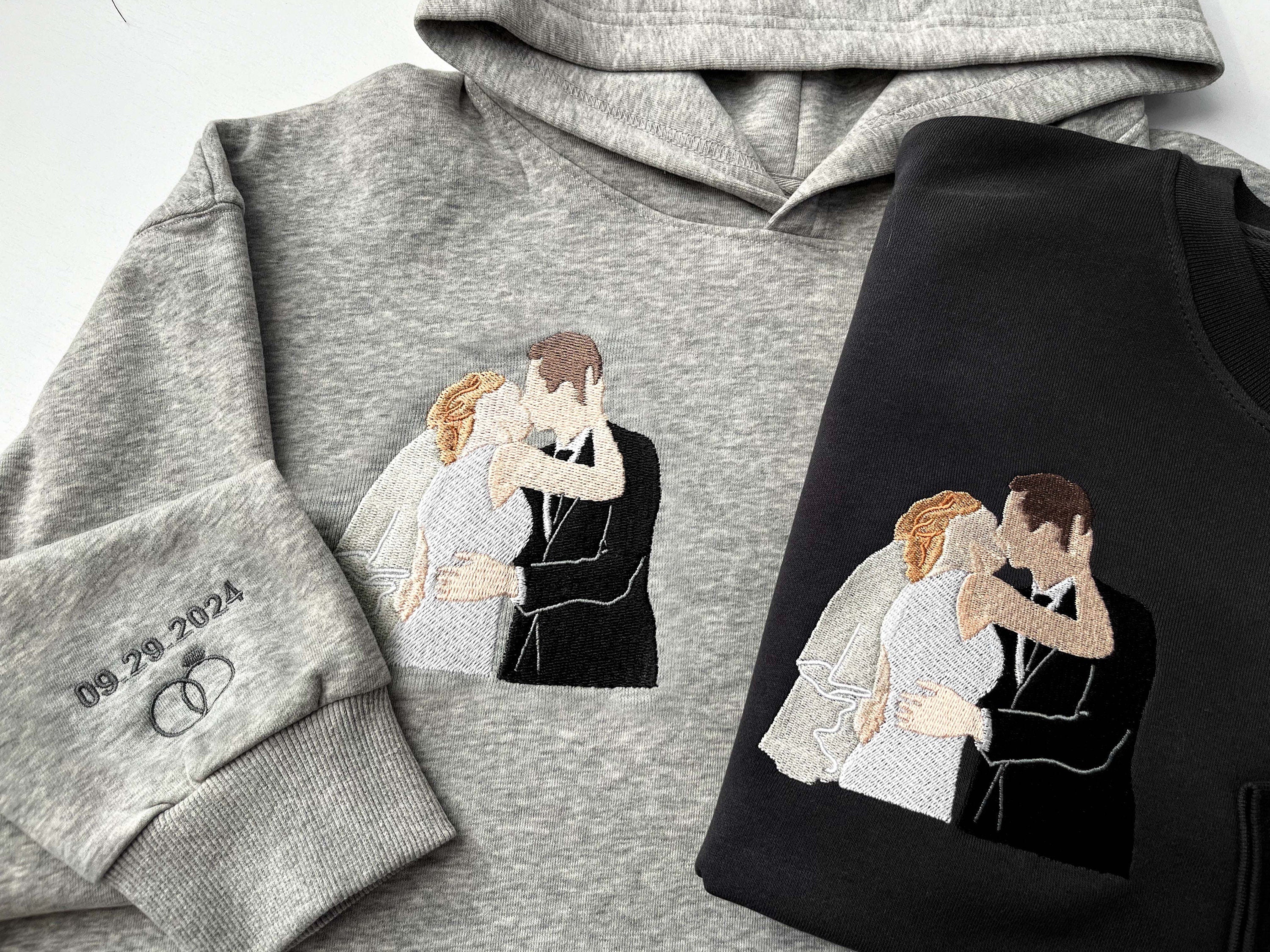 Custom Couple Embroidered Sweatshirts, Custom Embroidered Hoodies, Custom Photo Portraits