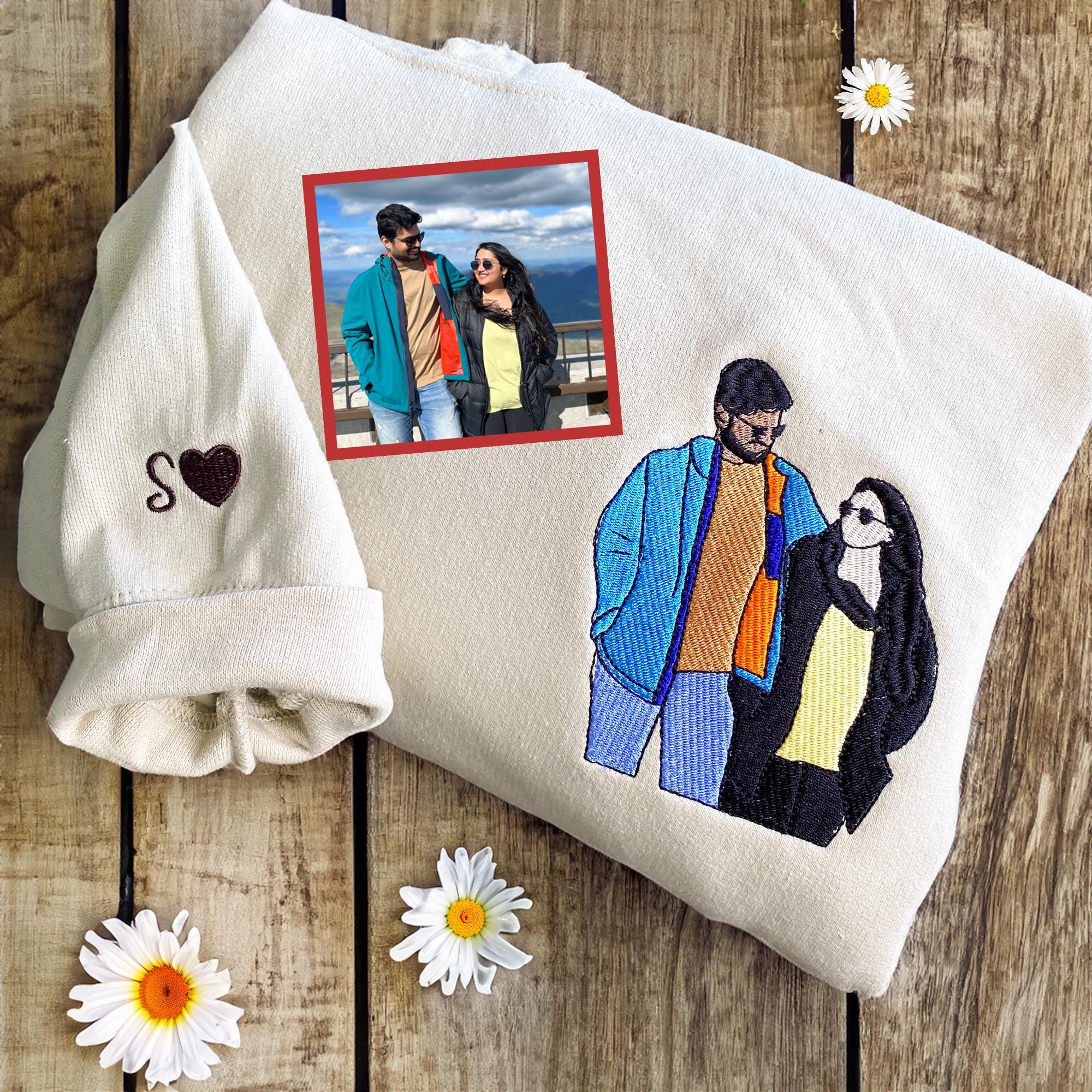 Custom Embroidered Couple photo, Portrait Wedding gifts, Embroidered Sweatshirt, Valentine Personalized, First Anniversary Gift