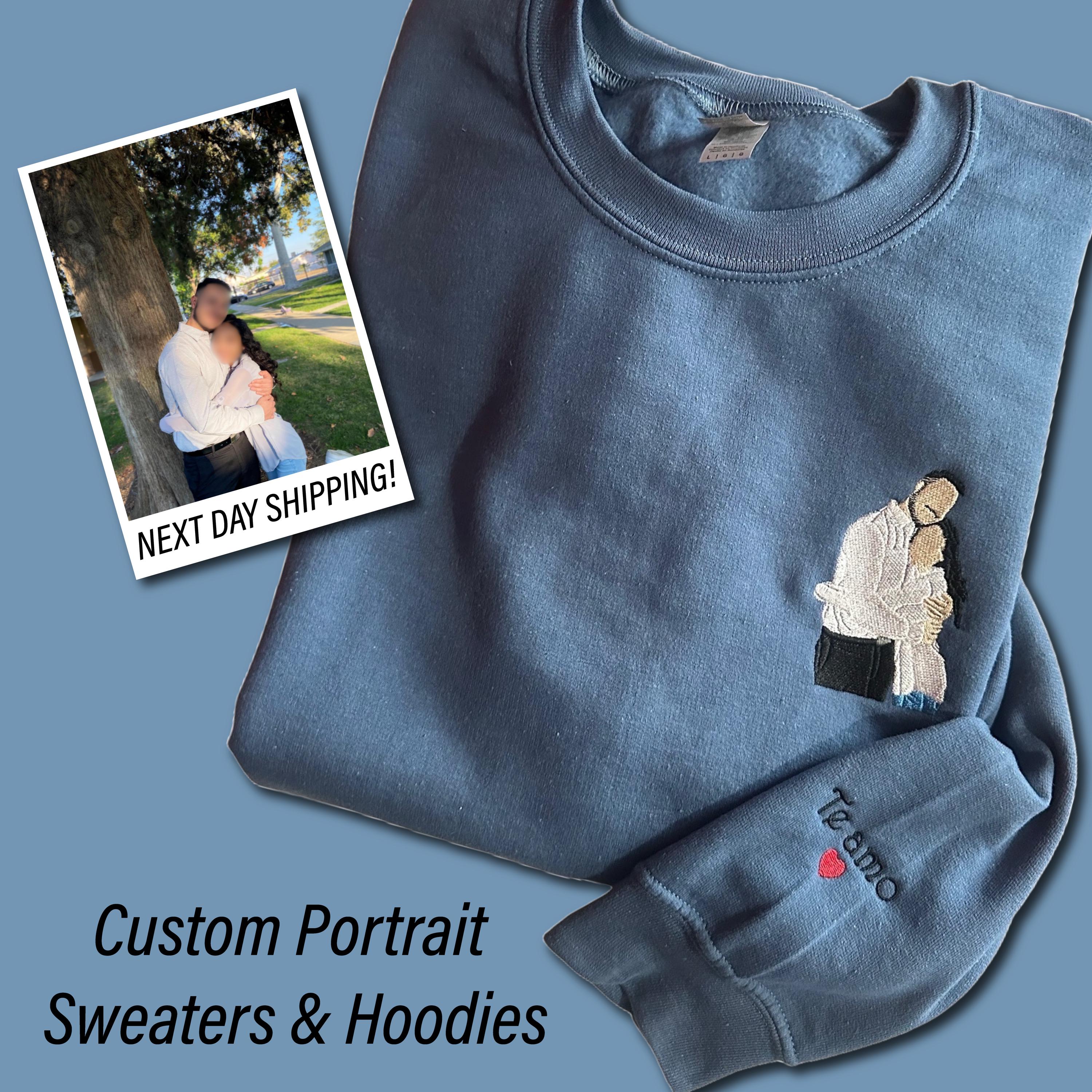 Custom Couple Embroidered Sweatshirts, Custom Embroidered Hoodies, Custom Photo Portraits