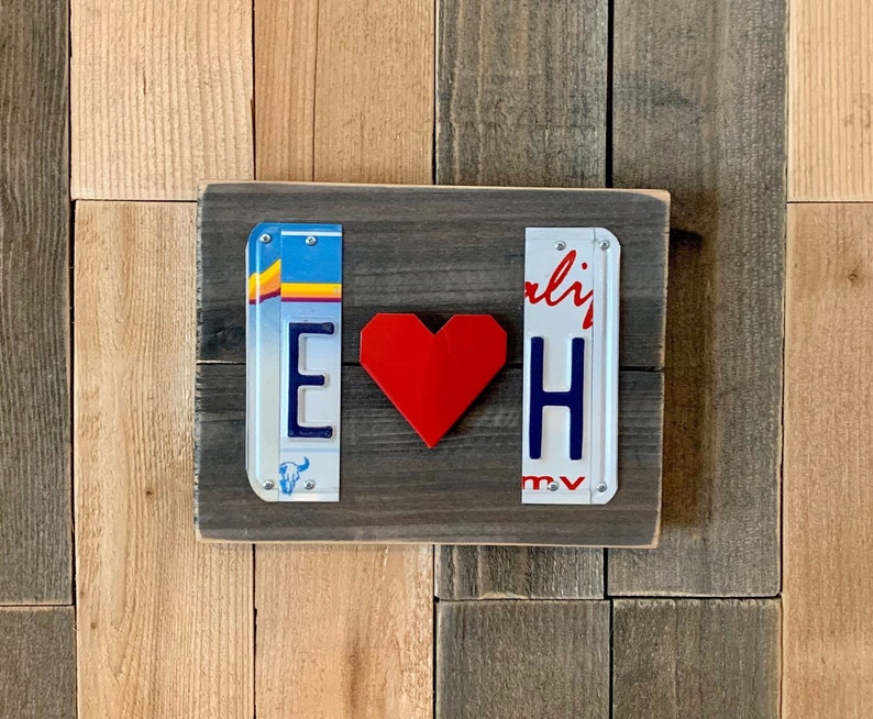 Custom License Plate Initials with Red Folded Heart | Unique Birthday Gift for Lover