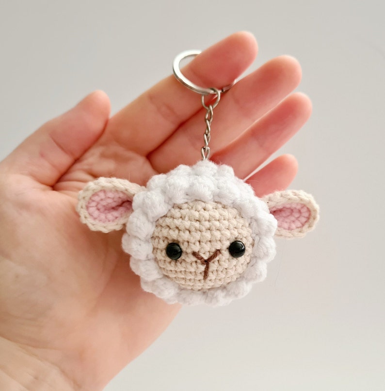 Custom Crochet Pet Head Key Chain, Finished Stuffed Sheep Key Ring