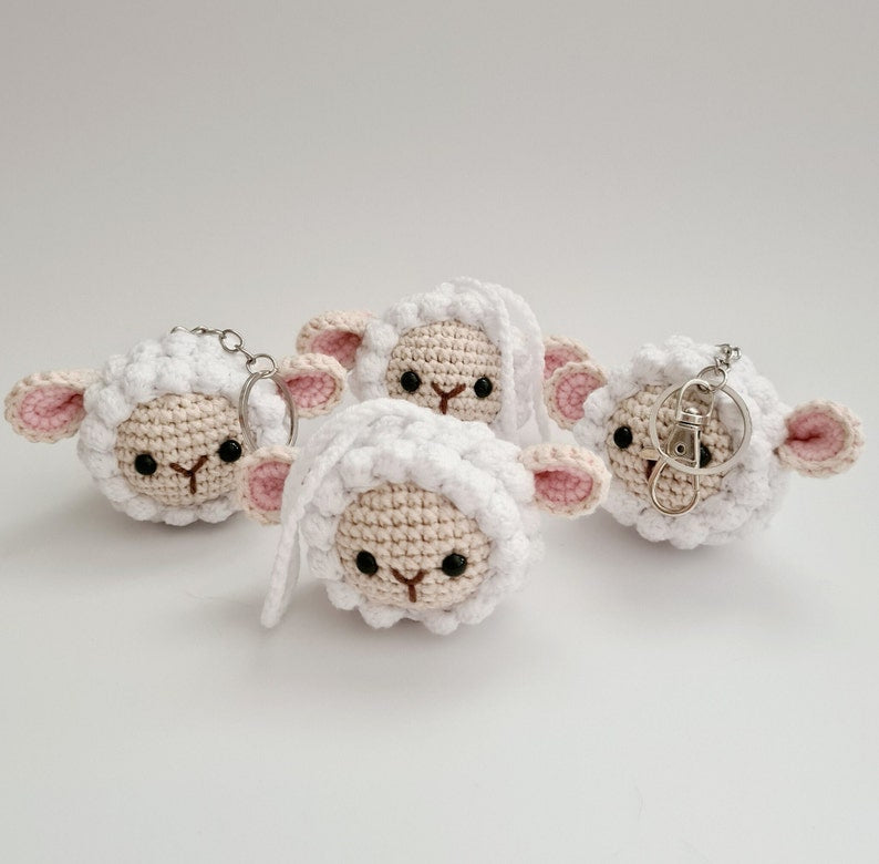 Custom Crochet Pet Head Key Chain, Finished Stuffed Sheep Key Ring