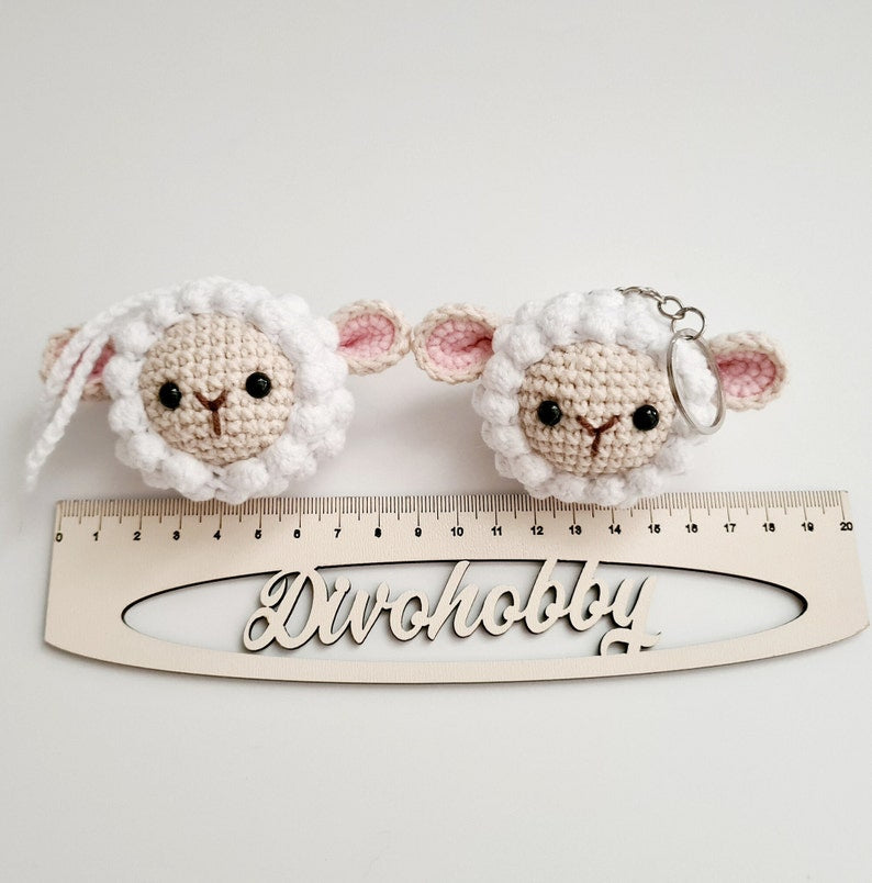 Custom Crochet Pet Head Key Chain, Finished Stuffed Sheep Key Ring