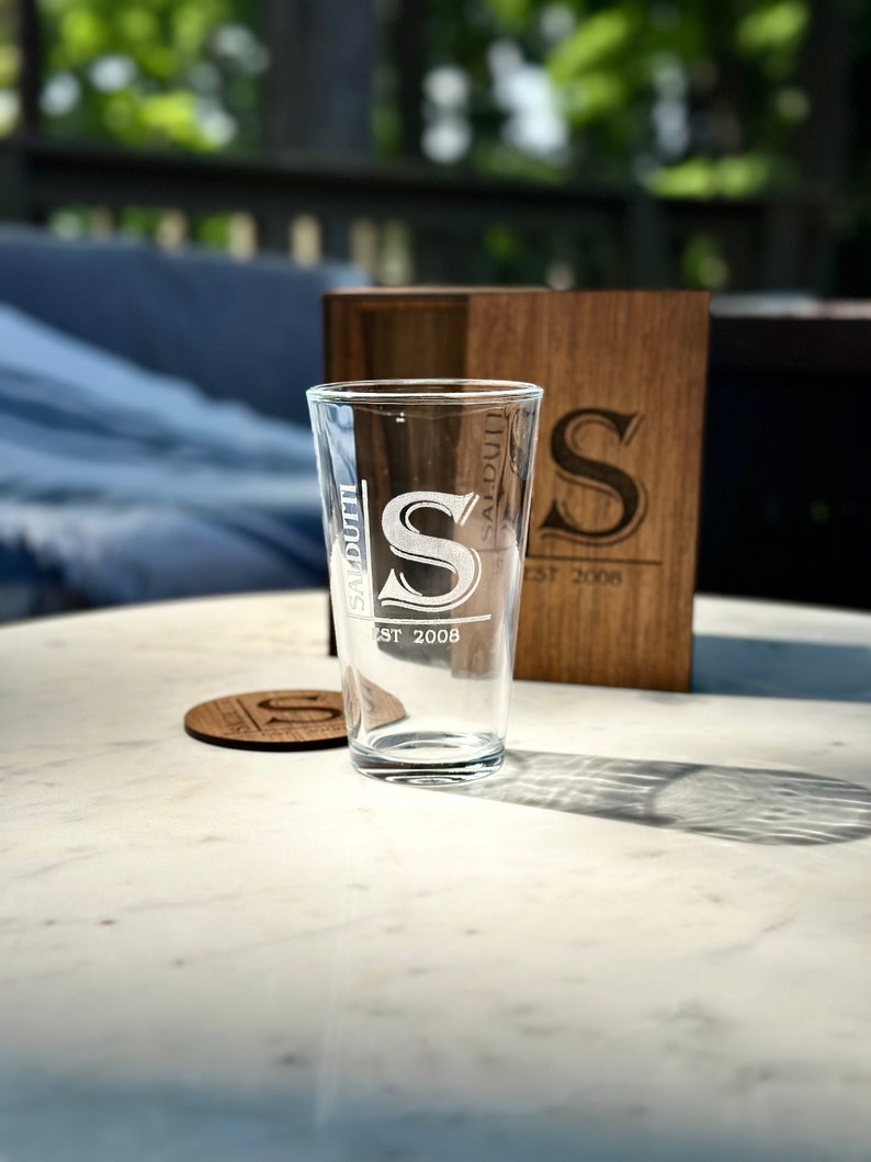 Personalized Beer Glass with Wooden Box, Custom Beer Glass, Engraved Pint Glass, Beer Gift