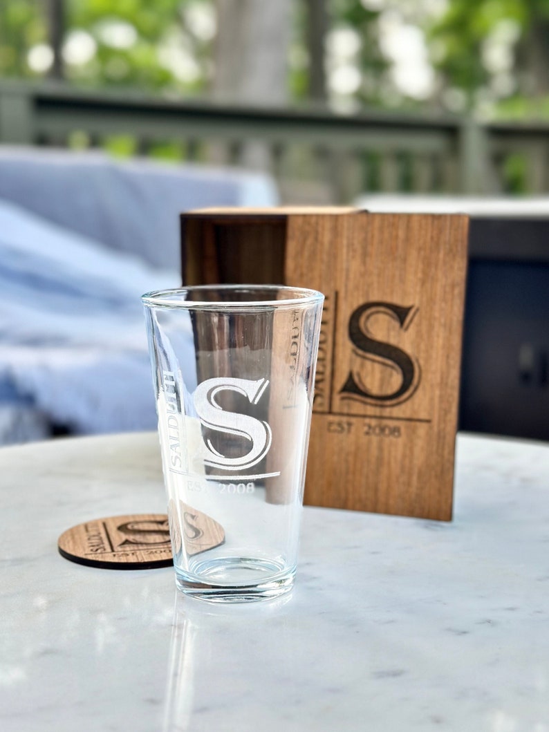 Personalized Beer Glass with Wooden Box, Custom Beer Glass, Engraved Pint Glass, Beer Gift