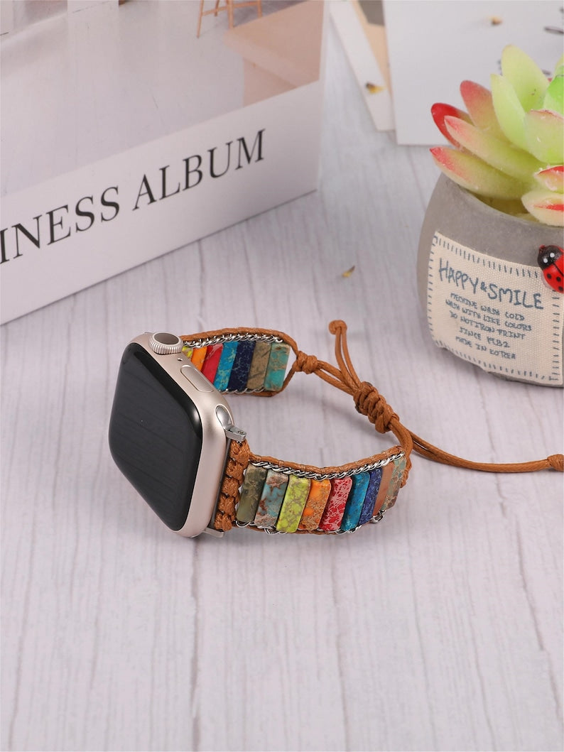 Boho Bracelet for Apple Watch Band Women, Energy Natural Stone Strap for iWatch Series 9 8 7 6 5-1SE Ultra