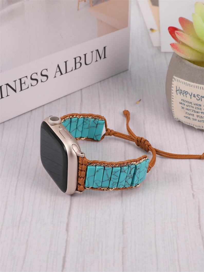 Boho Bracelet for Apple Watch Band Women, Energy Natural Stone Strap for iWatch Series 9 8 7 6 5-1SE Ultra