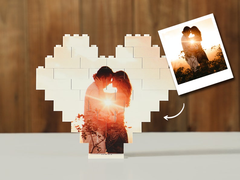 Heart Shape Custom Photo Building Block With Stand