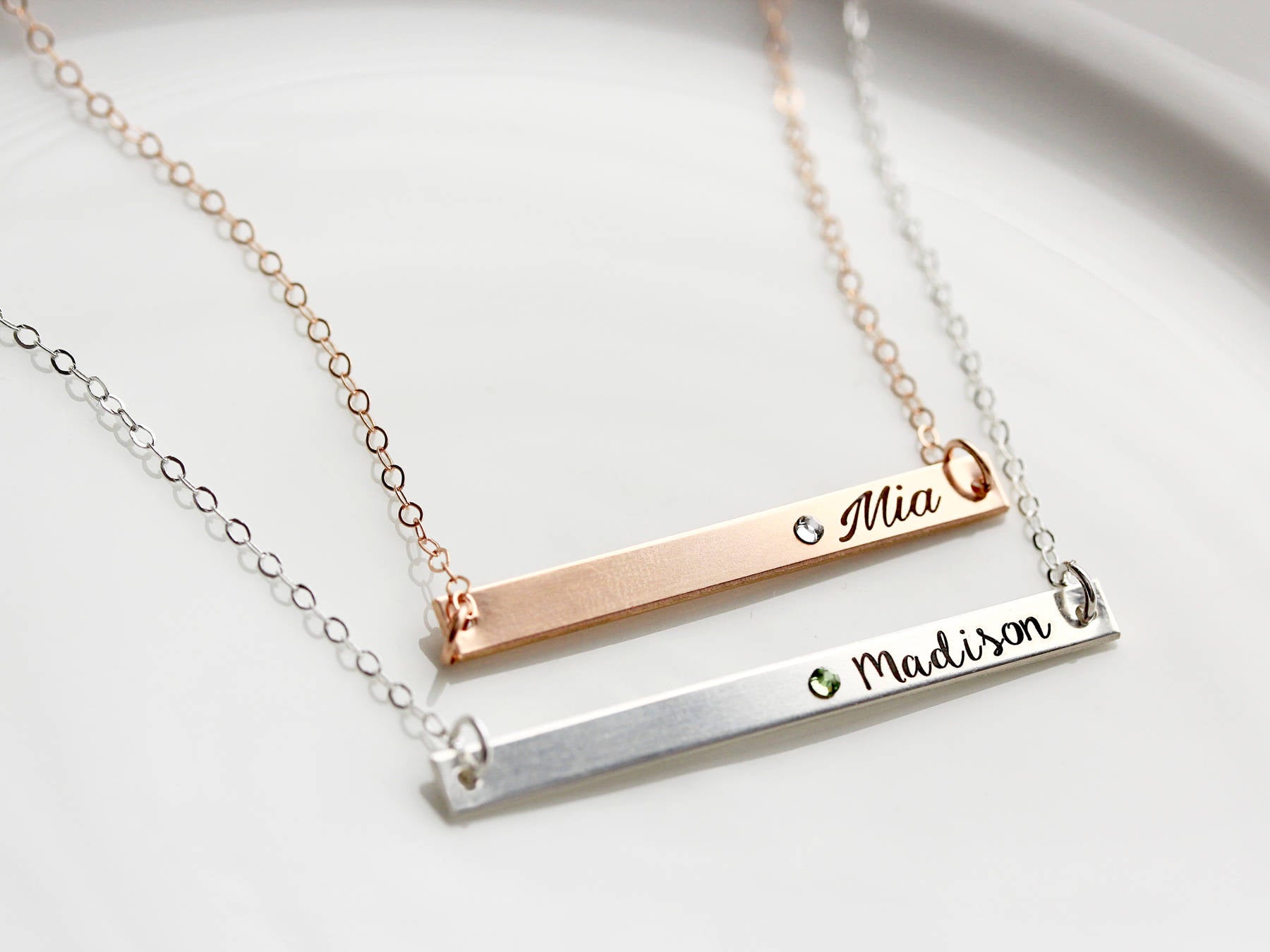 Personalized Mother's Day Gift -Engraved Birthstone Bar Necklace, Personalized Gift for Mom