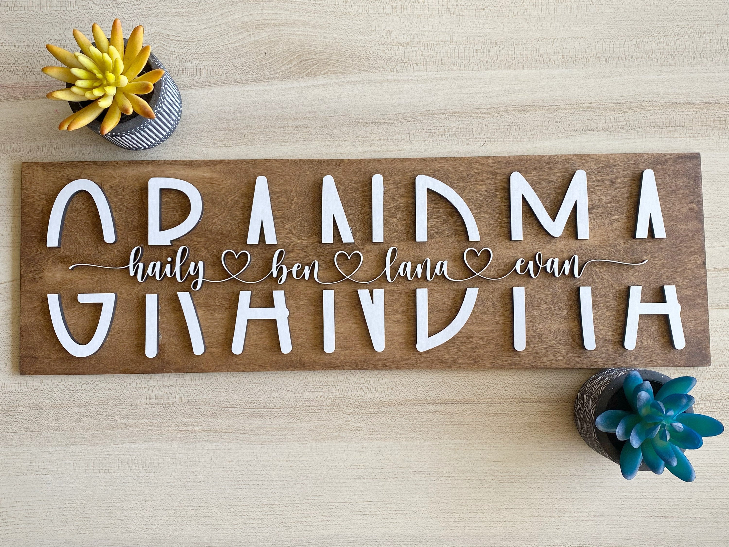 3D Personalized Grandma Sign with Children Name | Personalized Mother's Day Gift