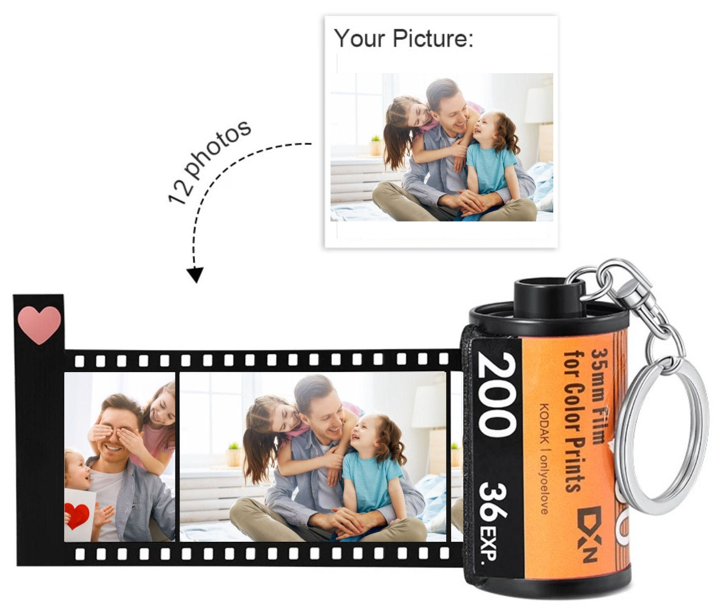 💖Custom Photo Camera Film Roll Keychain Gift Picture Film Roll Keychain  for Husband and Wife