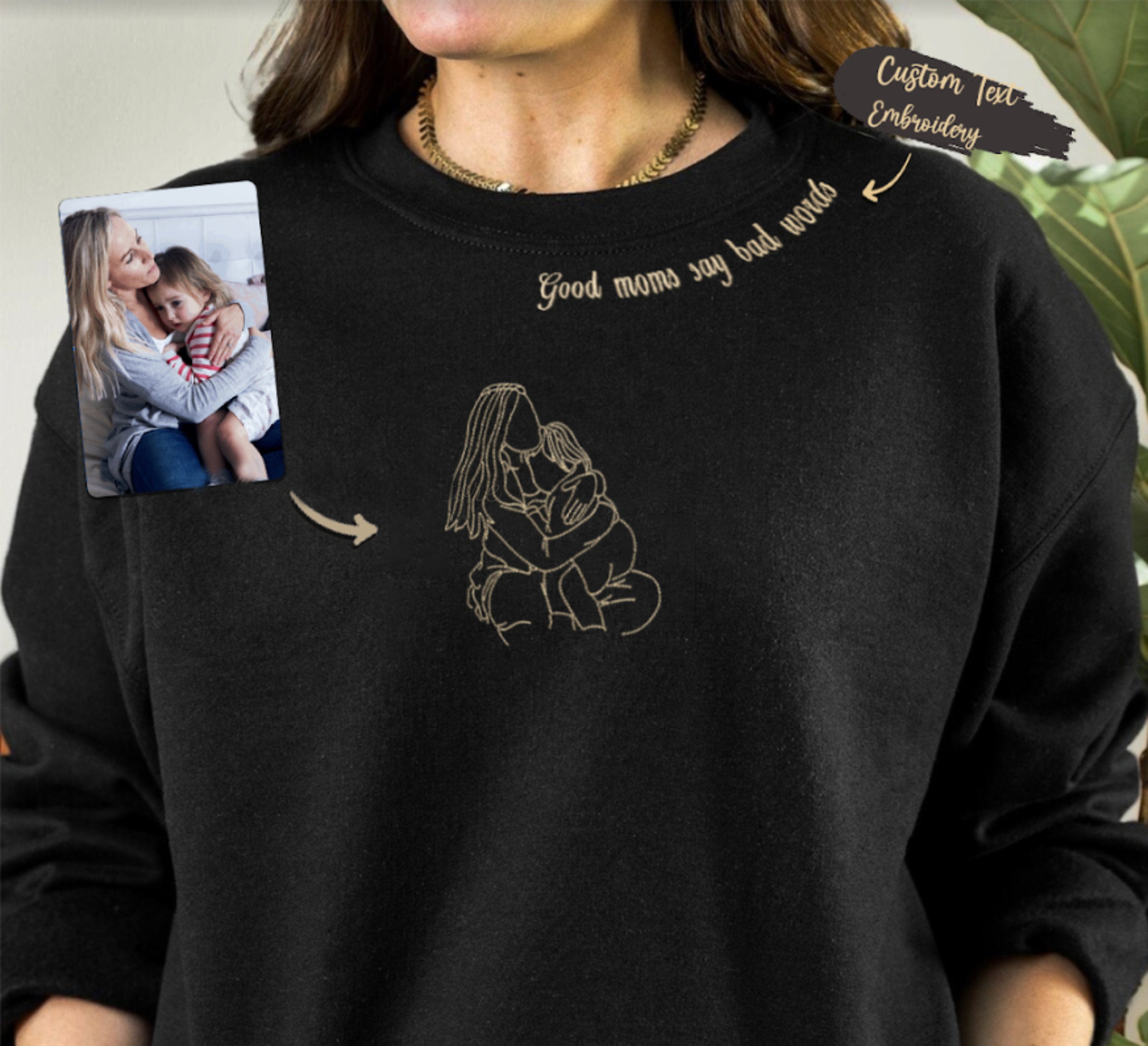 💖Custom Good Moms Say Bad Words Embroidered T-Shirt, Personalized Sweatshirt From Photo, Mother's Day Hoodie, Mother's day Gift