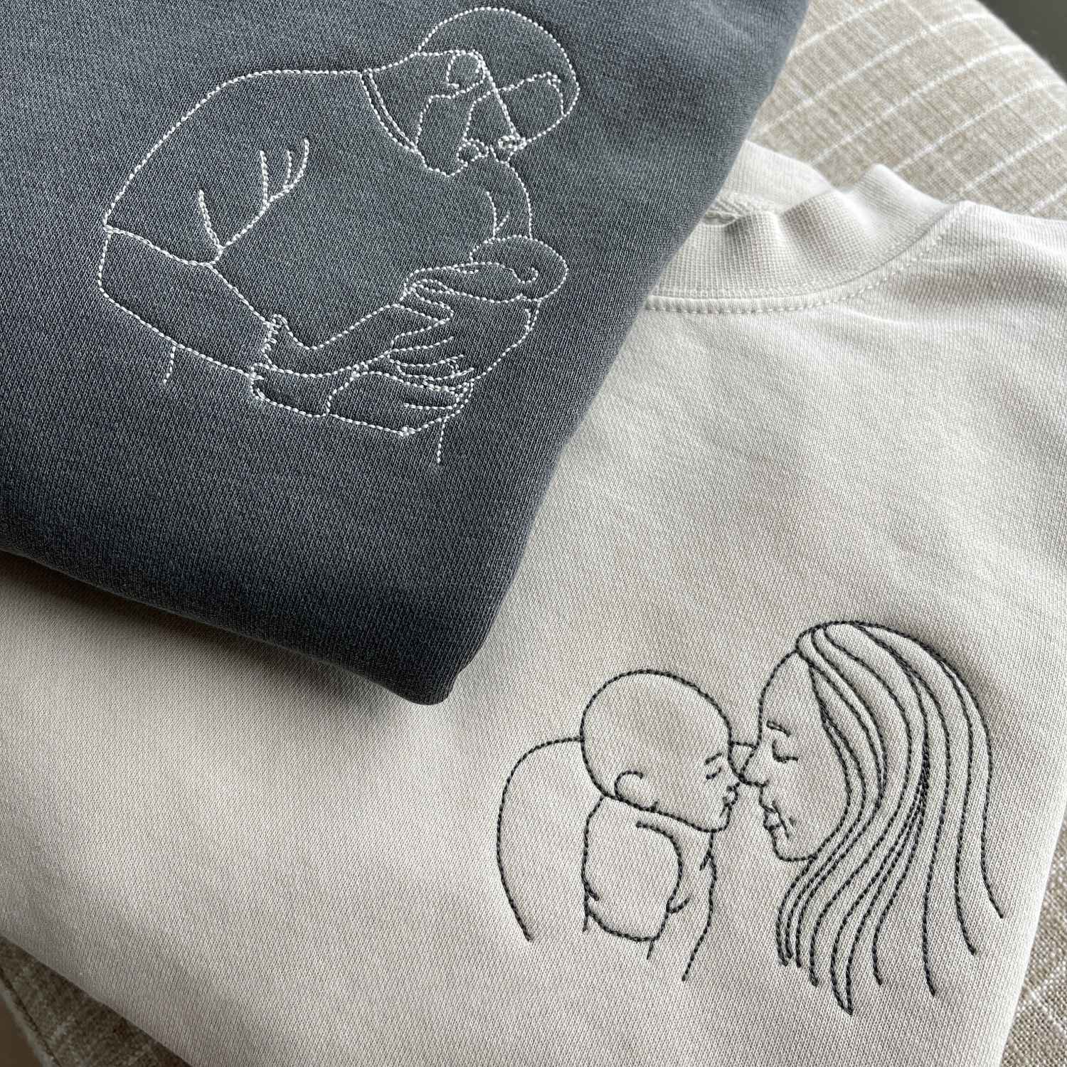 ❤️Custom Embroidered Parent-Child Photo Portrait Outline Sweatshirt-🔥Mother's Day Sale!Free Shipping!