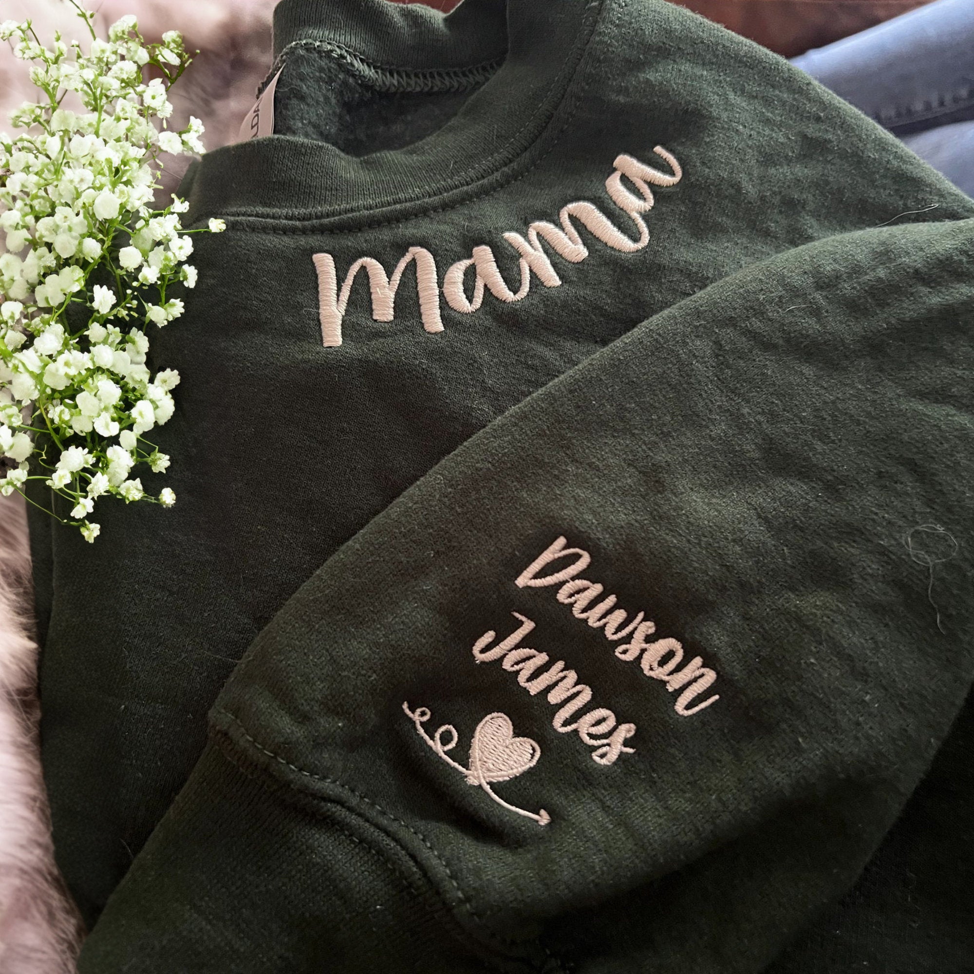 Custom Neckline Mama Embroidery Sweatshirt with Kid Names