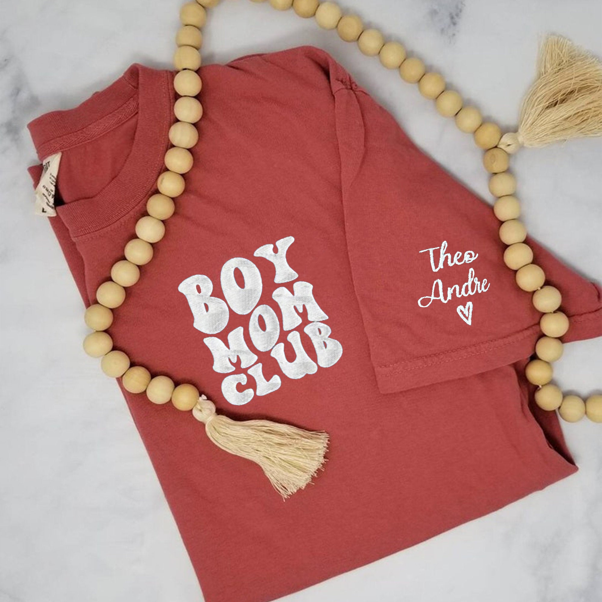 Boy Mom Club Embroidery Sweatshirt with Kids Name on Sleeve, Baby Shower Gift for Mom