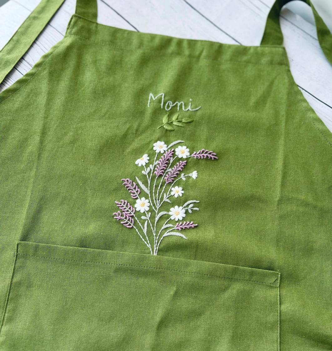 Personalized Hand-Embroidered Linen Cotton Flower Apron For Women