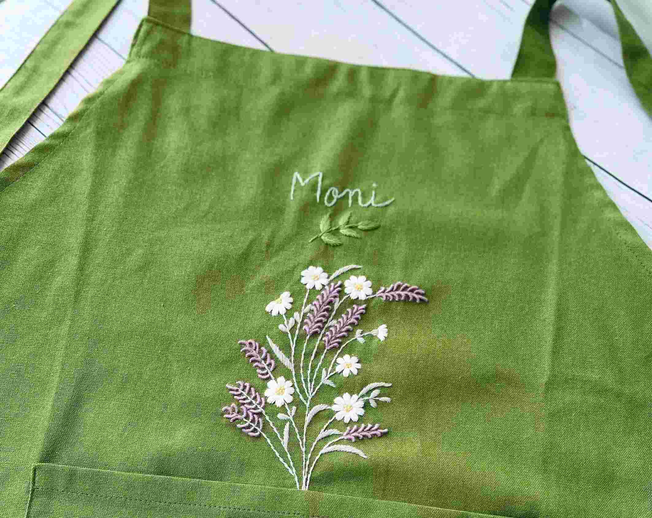 Personalized Hand-Embroidered Linen Cotton Flower Apron For Women