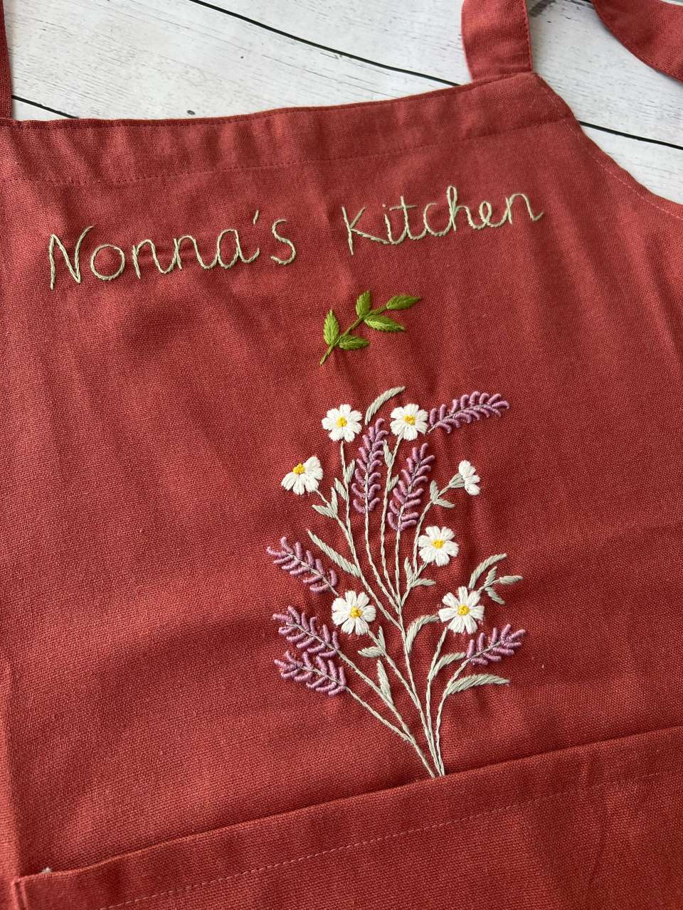 Personalized Hand-Embroidered Linen Cotton Flower Apron For Women