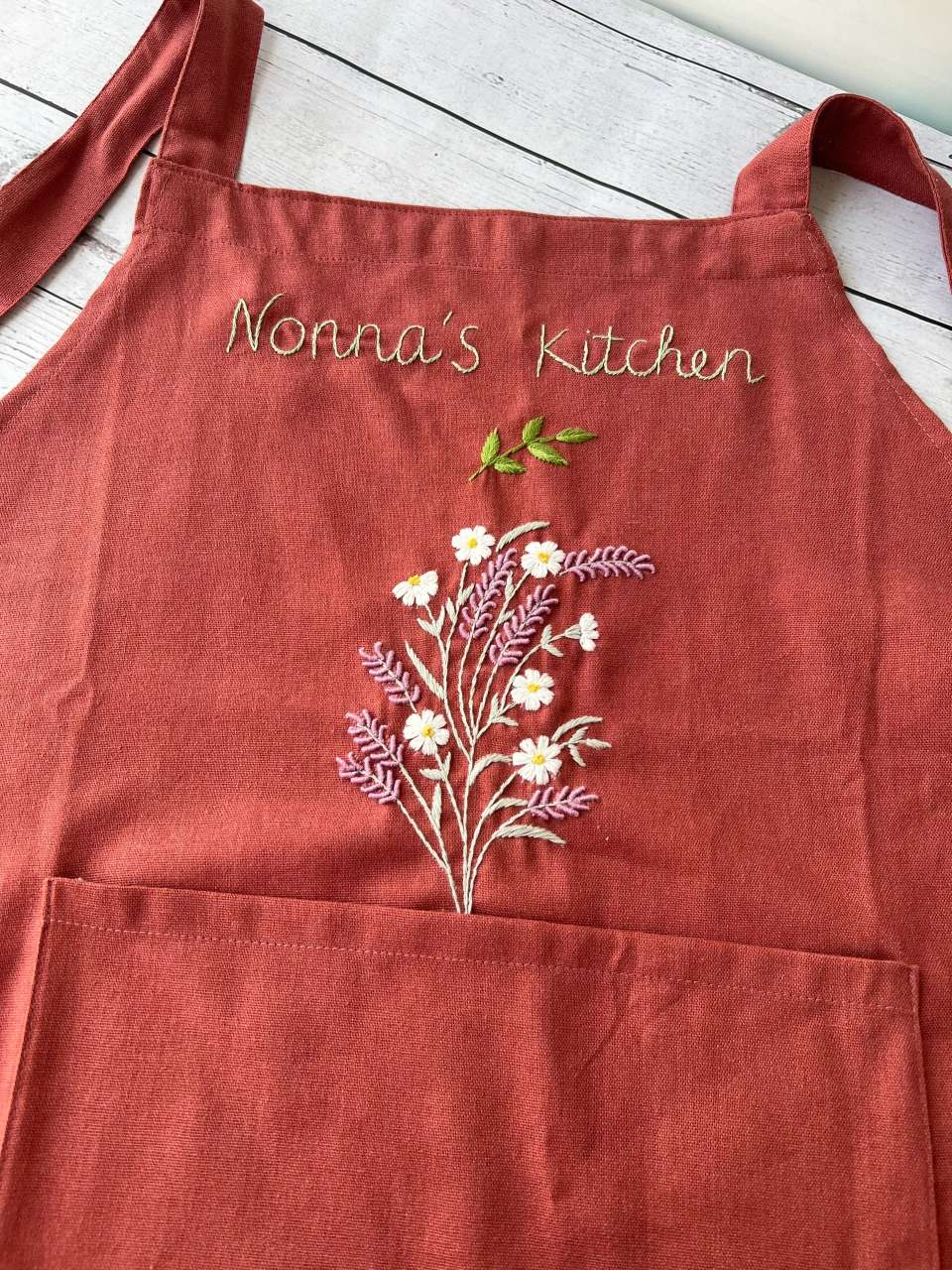 Personalized Hand-Embroidered Linen Cotton Flower Apron For Women