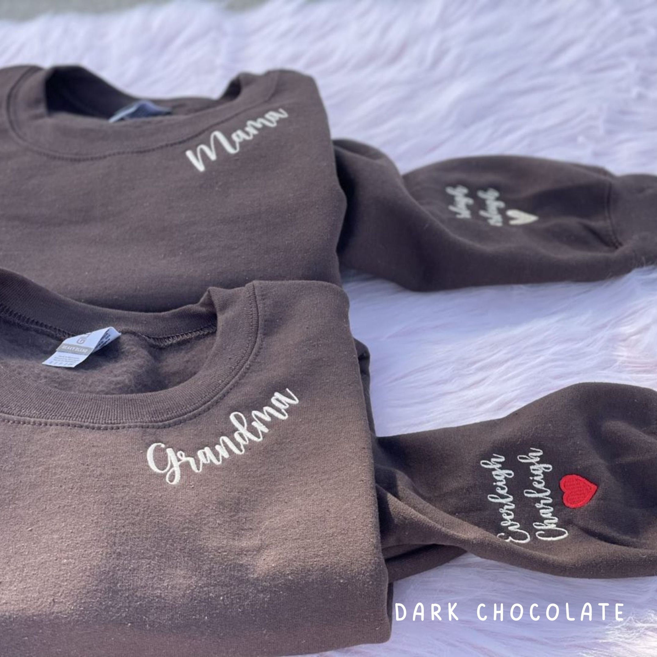 💖Custom Mama Embroidered Sweatshirt with Kids Names sleeve for Mom Mother's Day Birthday Gifts