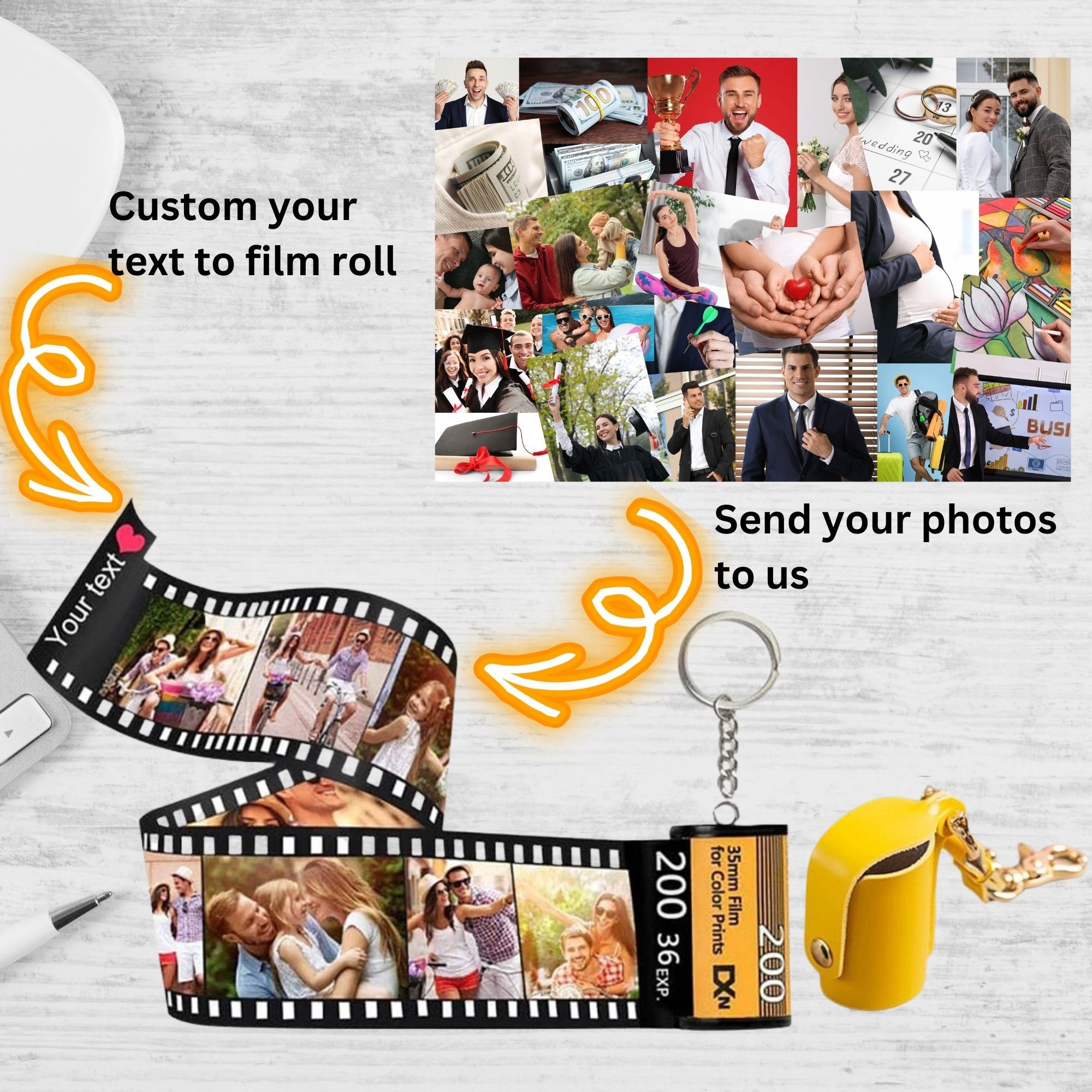 💖Custom Photo Camera Film Roll Keychain Gift Picture Film Roll Keychain  for Husband and Wife