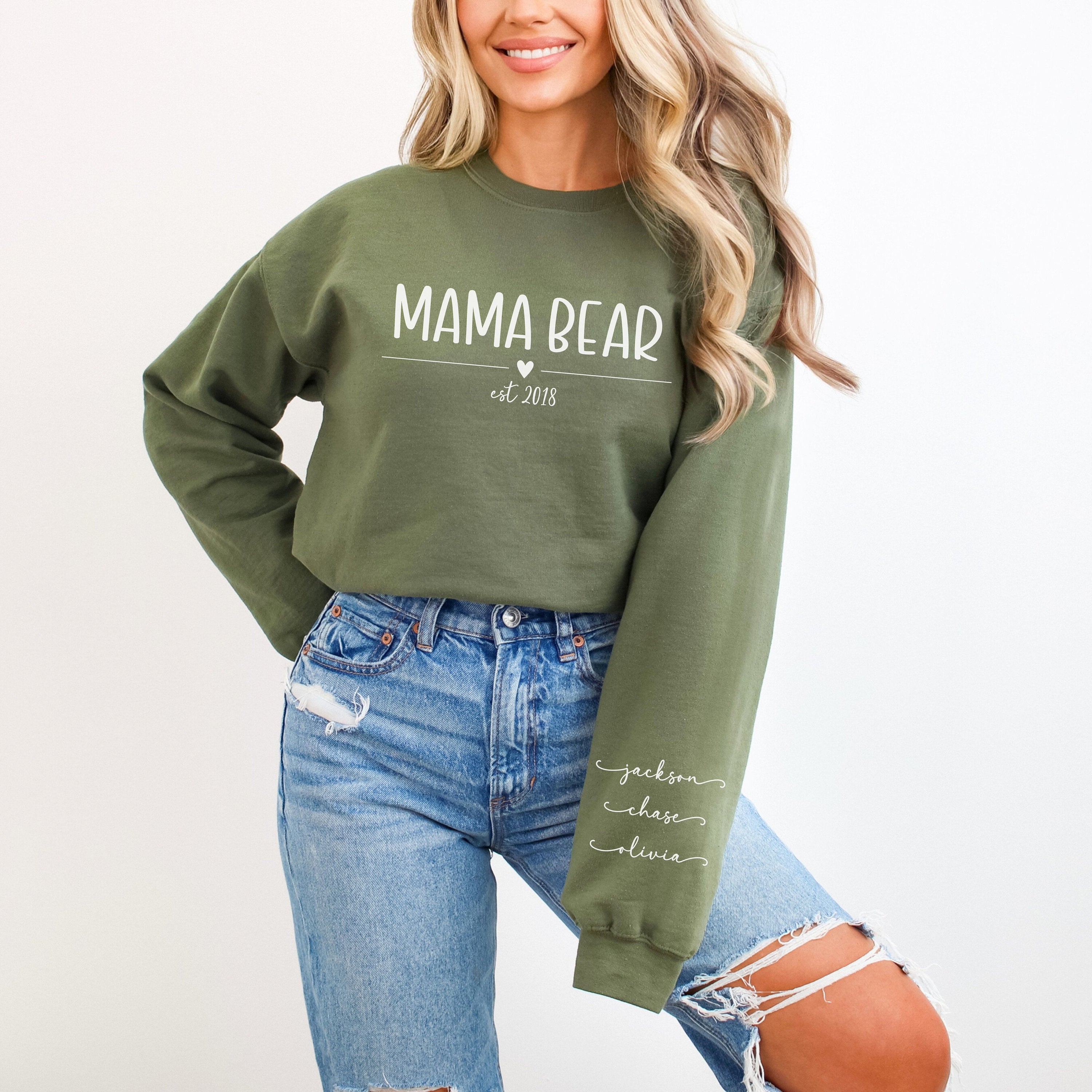 Mama Bear Sweatshirt with kids names on the sleeve, Custom gift for mom, Mom gift, Gift for New Mom, Mama Bear, Personalized Mama Sweatshirt