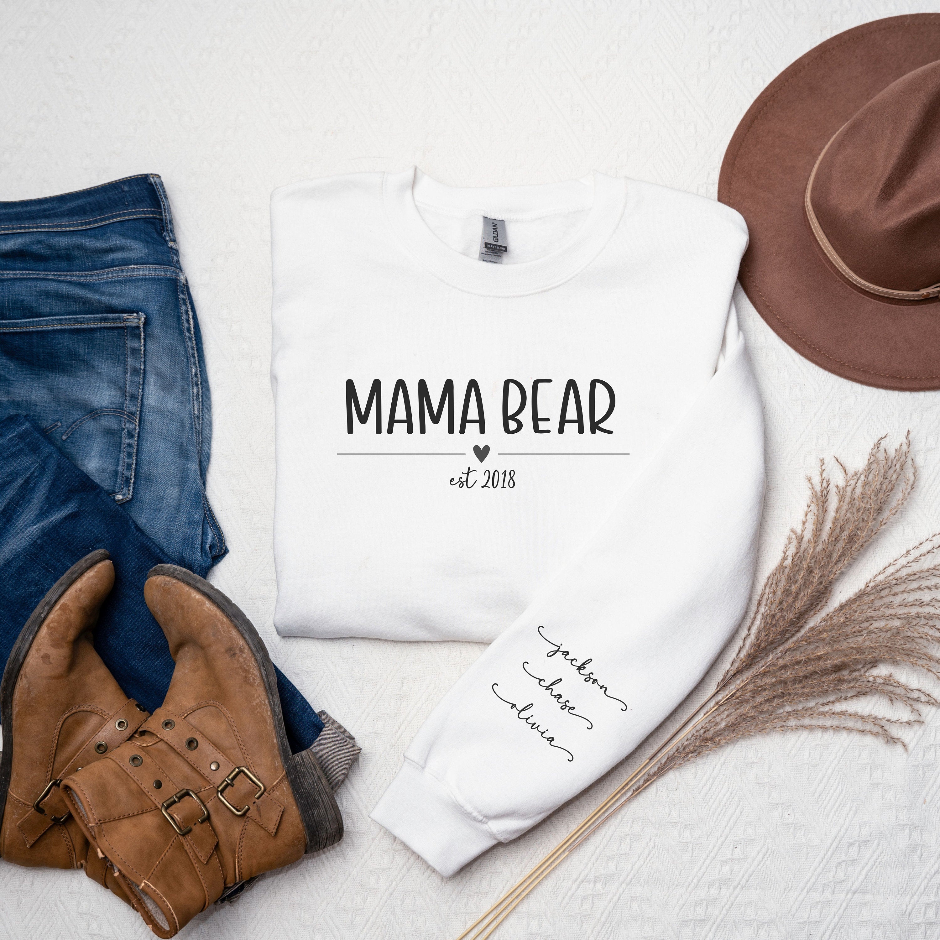 Mama Bear Sweatshirt with kids names on the sleeve, Custom gift for mom, Mom gift, Gift for New Mom, Mama Bear, Personalized Mama Sweatshirt