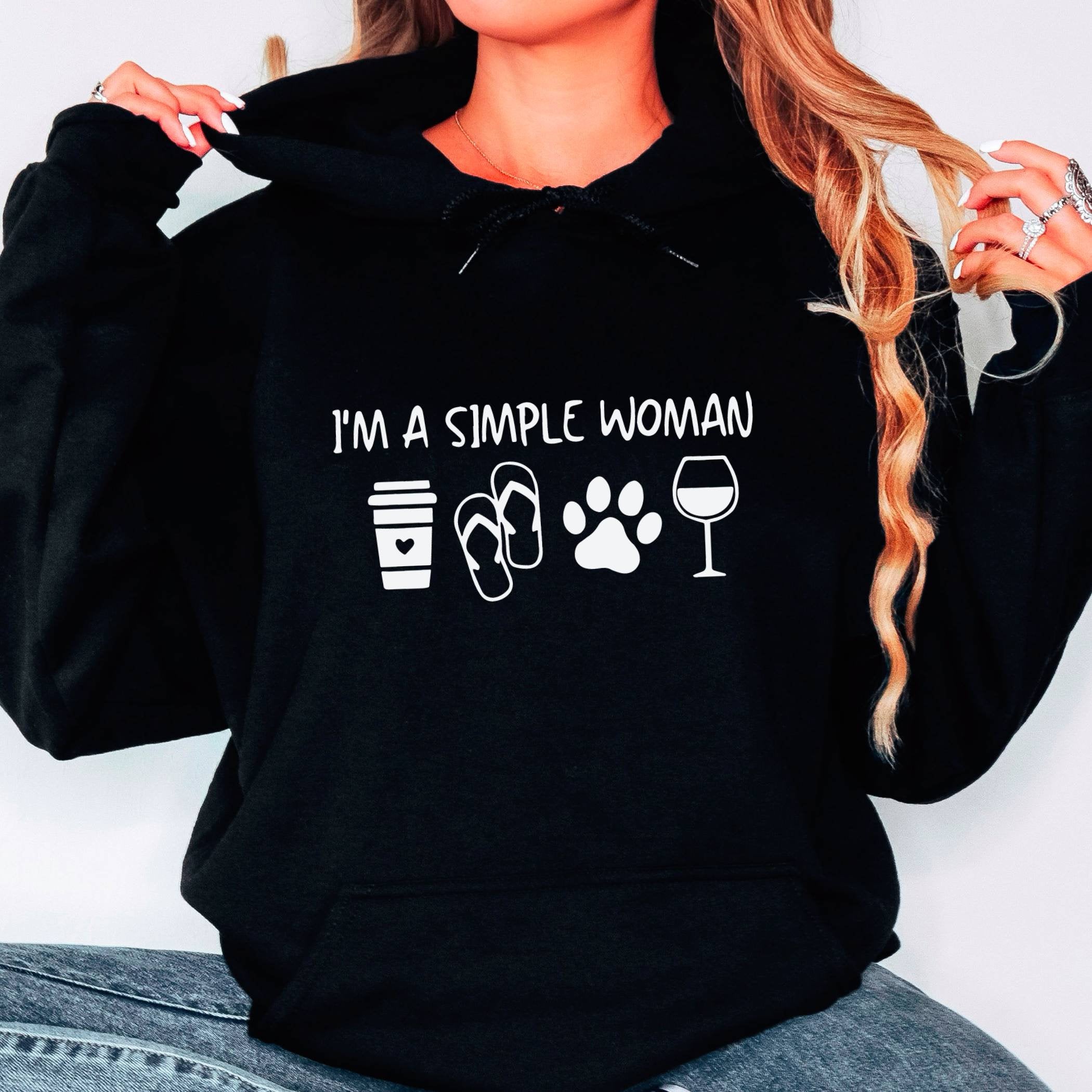 Im a Simple Woman Hoodie, Mom Life Hoodie, Woman Coffee Dog Wine , Dog Lover Mom Hoodie, Funny Coffee Hoodie, Coffee and Wine Hoodie